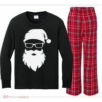 Funny Hipster Santa Last Minute Retro Christmas Matching Kids Long Sleeve Plaid Pajama Set thumb 0