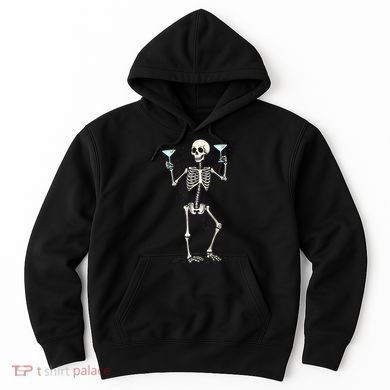 Funny Halloween Skeleton Drinking Martini Cocktail Hoodie