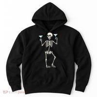 Funny Halloween Skeleton Drinking Martini Cocktail Hoodie thumb 0
