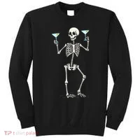 Funny Halloween Skeleton Drinking Martini Cocktail Sweatshirt thumb 0