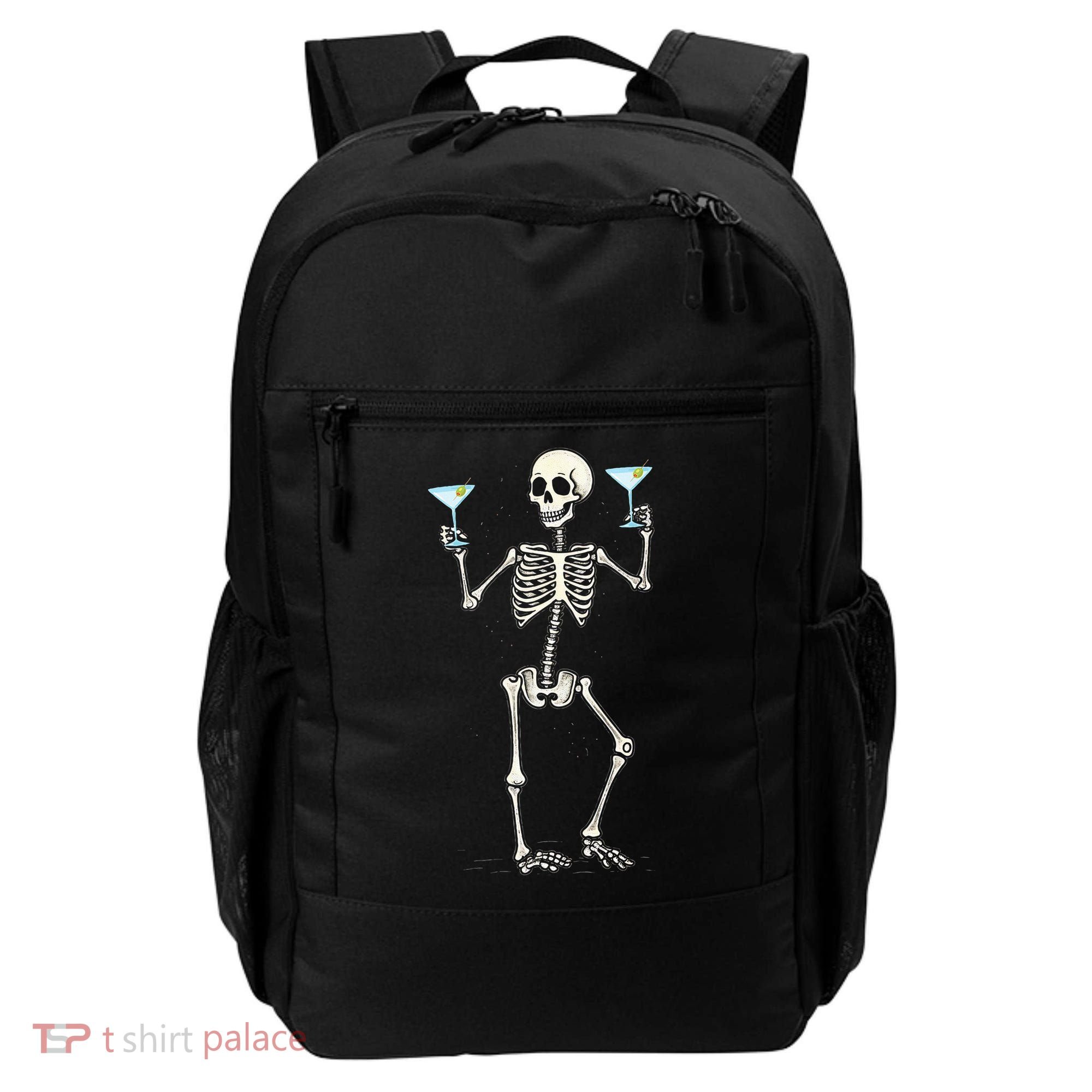 Funny Halloween Skeleton Drinking Martini Cocktail Backpack
