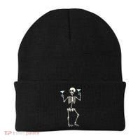 Funny Halloween Skeleton Drinking Martini Cocktail Beanie thumb 0