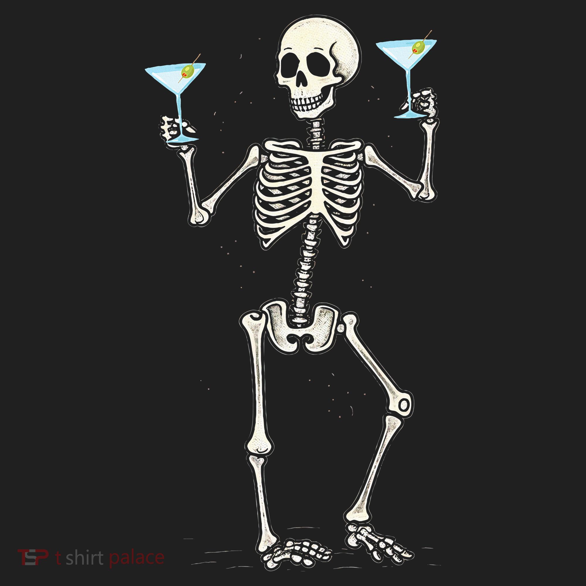 Funny Halloween Skeleton Drinking Martini Cocktail Beanie