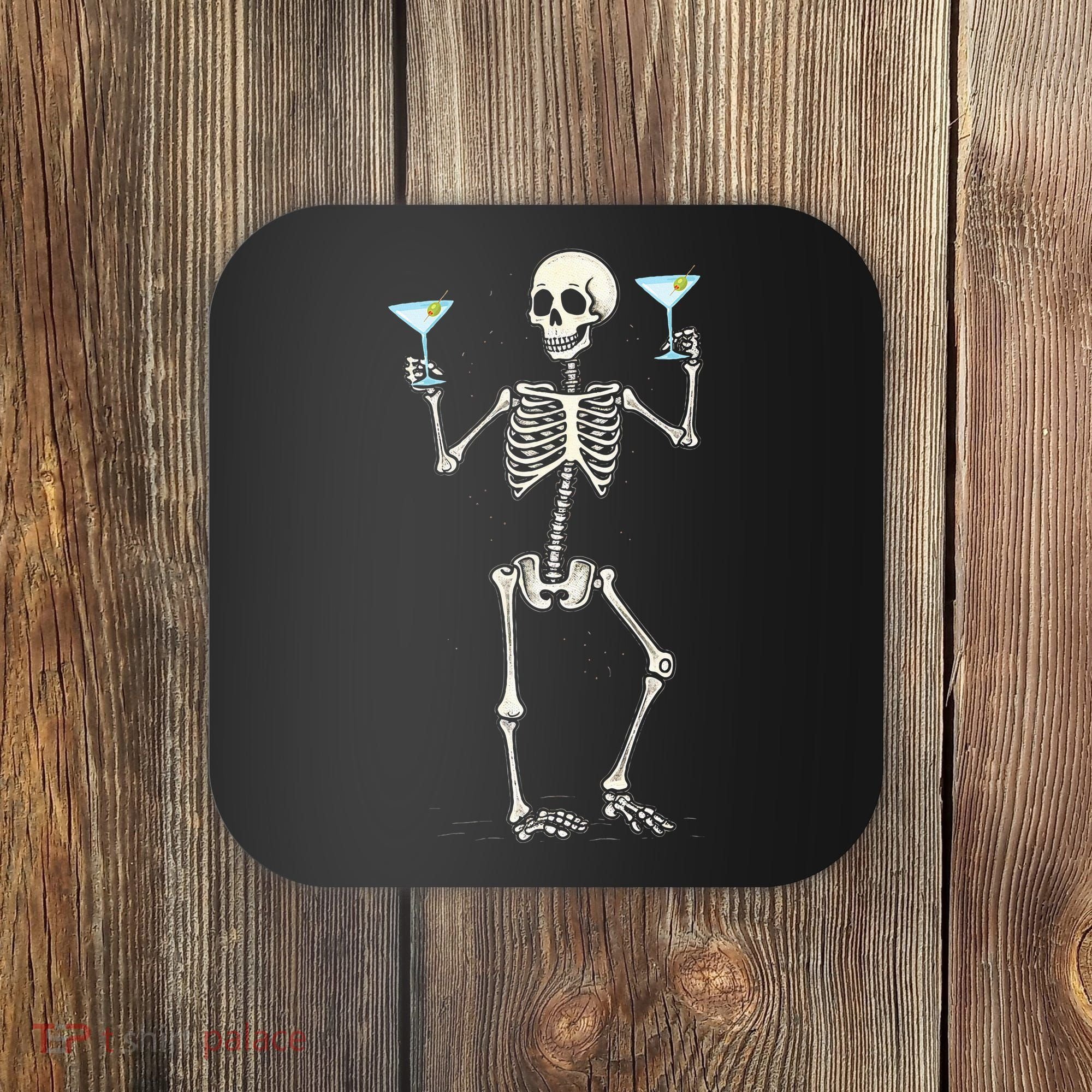 Funny Halloween Skeleton Drinking Martini Cocktail Coaster
