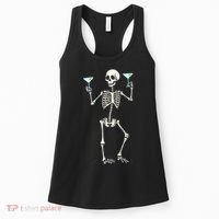Funny Halloween Skeleton Drinking Martini Cocktail Women's Tank Top thumb 0