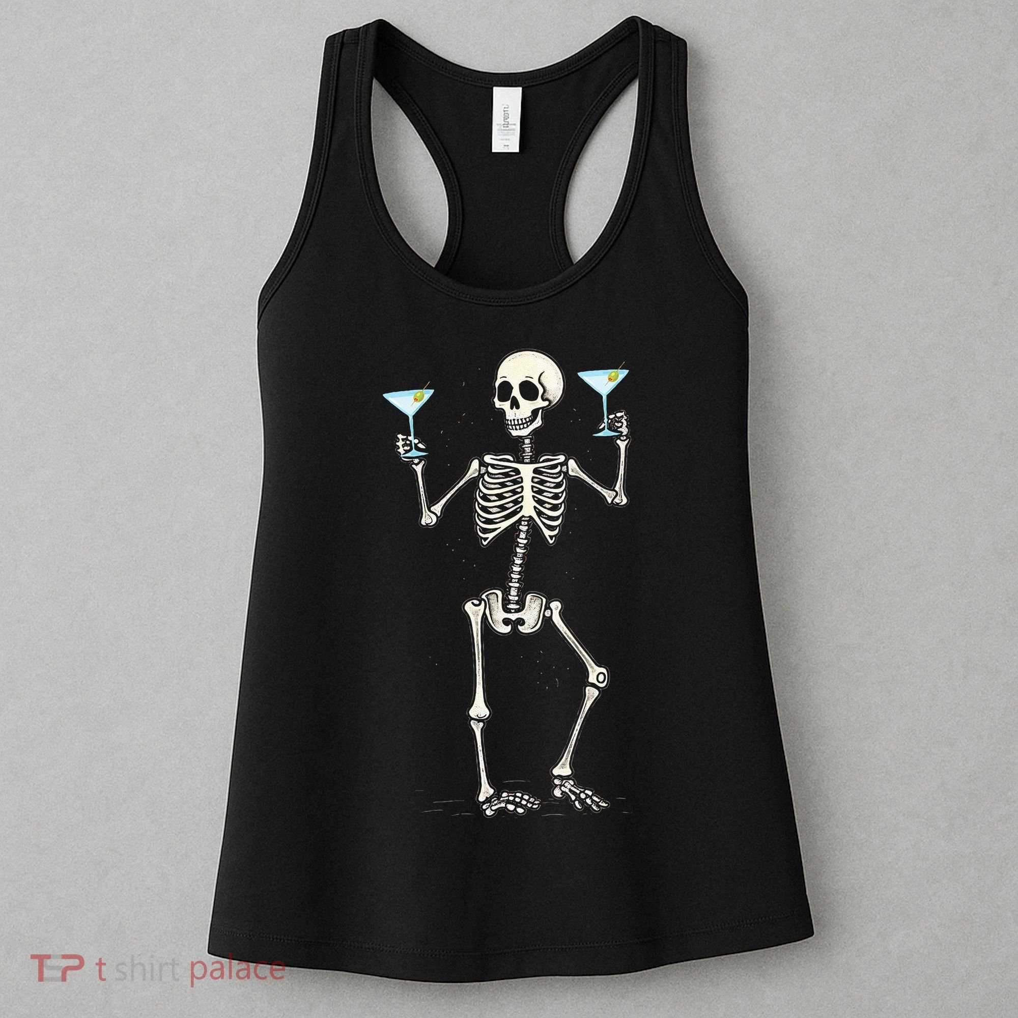 Funny Halloween Skeleton Drinking Martini Cocktail Women's Tank Top