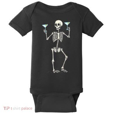 Funny Halloween Skeleton Drinking Martini Cocktail Baby Bodysuit