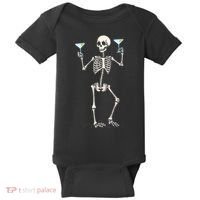 Funny Halloween Skeleton Drinking Martini Cocktail Baby Bodysuit thumb 0