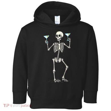 Funny Halloween Skeleton Drinking Martini Cocktail Toddler Hoodie