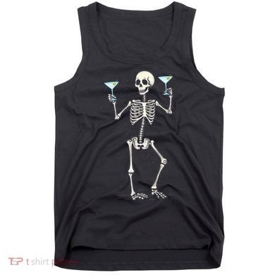 Funny Halloween Skeleton Drinking Martini Cocktail Tank Top