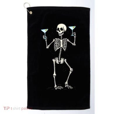 Funny Halloween Skeleton Drinking Martini Cocktail Golf Towel