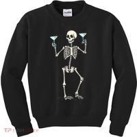 Funny Halloween Skeleton Drinking Martini Cocktail Kids Sweatshirt thumb 0