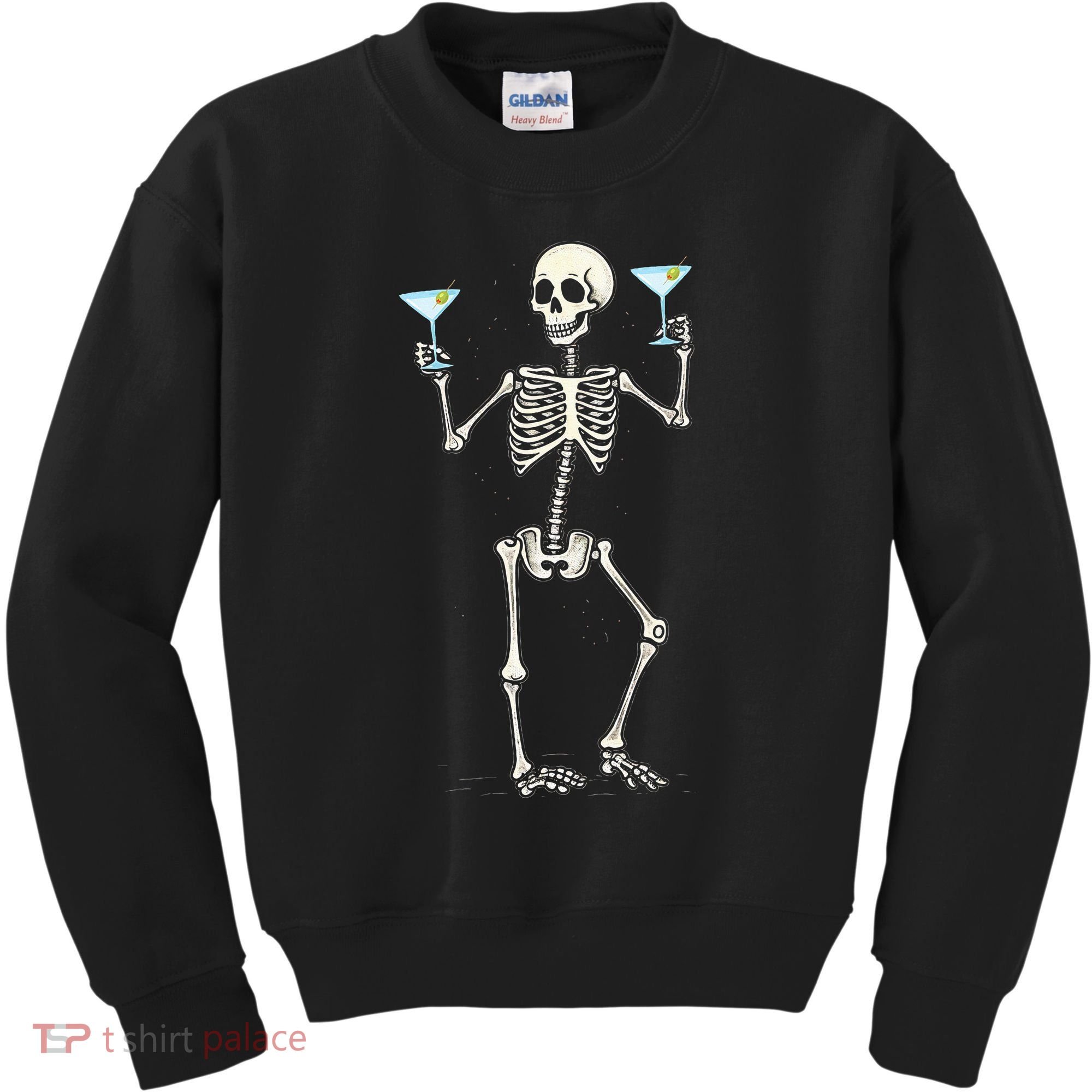 Funny Halloween Skeleton Drinking Martini Cocktail Kids Sweatshirt