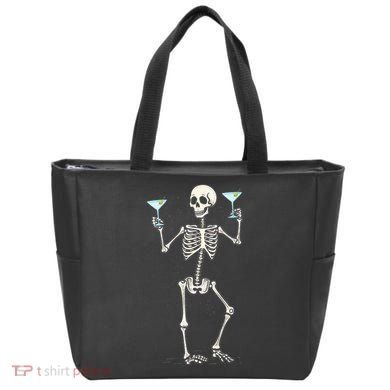 Funny Halloween Skeleton Drinking Martini Cocktail Tote Bag