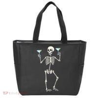 Funny Halloween Skeleton Drinking Martini Cocktail Tote Bag thumb 0