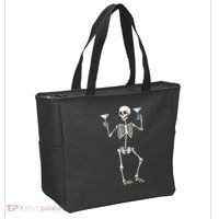 Funny Halloween Skeleton Drinking Martini Cocktail Tote Bag thumb 2