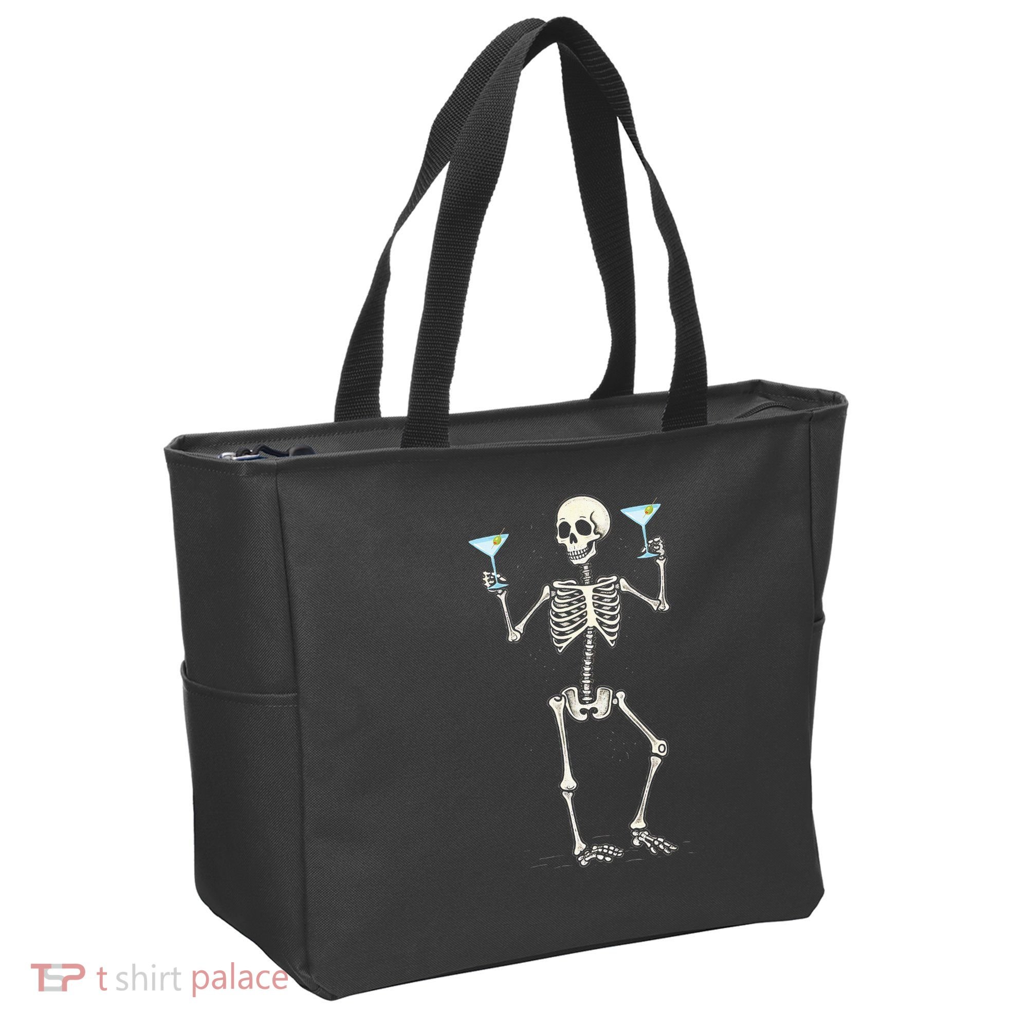 Funny Halloween Skeleton Drinking Martini Cocktail Tote Bag