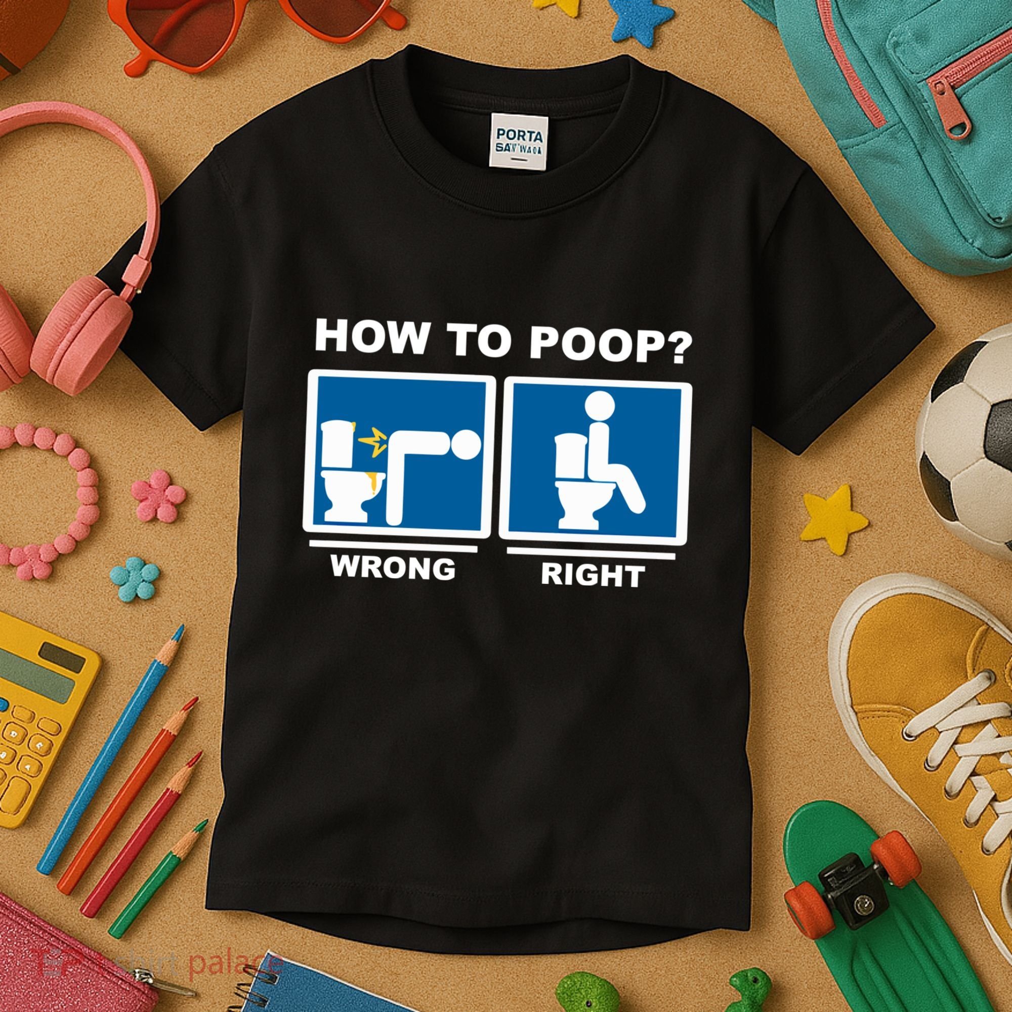 Funny How To Poop Pooping Position Kids T-Shirt