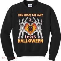 Funny Halloween This Crazy Cat Lady Loves Halloween Kids Sweatshirt thumb 0