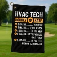 Funny HVAC Tech Gifts HVAC Tech Hourly Rate Golf Towel thumb 1