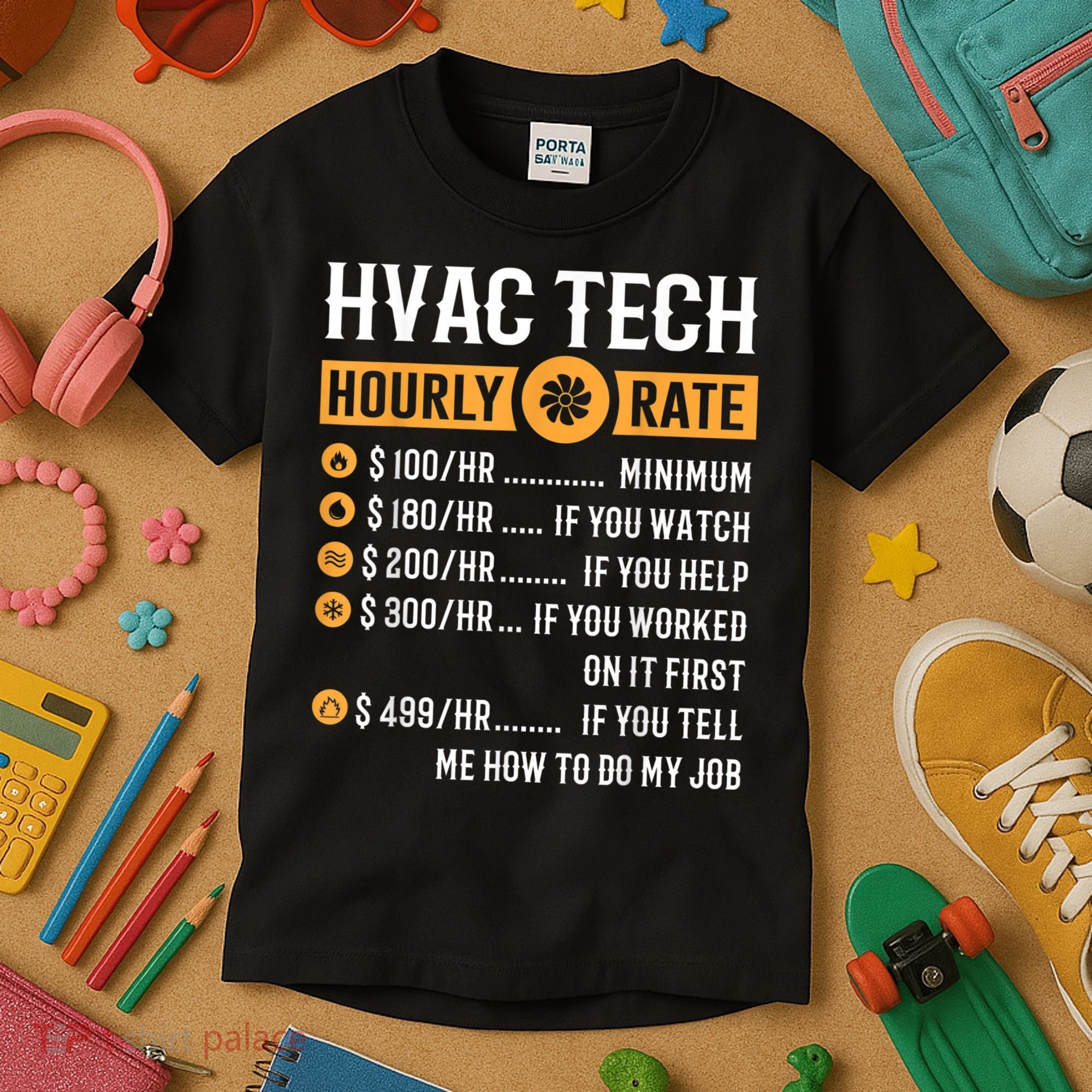 Funny HVAC Tech Gifts HVAC Tech Hourly Rate Kids T-Shirt