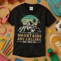 Funny Hiking Tee The Mountains Are Calling And I Must Go Kids T-Shirt thumb 3
