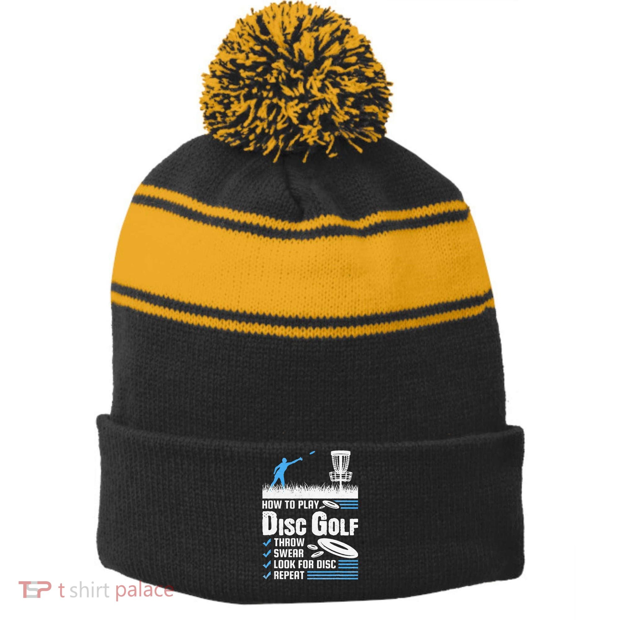 Funny How To Play Disc Golf Stripe Pom Pom Beanie