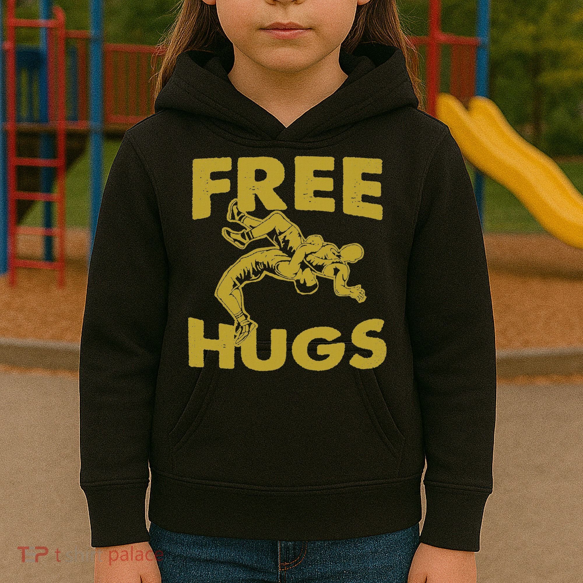 Free Hugs T Wrestling Gift For Coach Wrestler Kids Hoodie