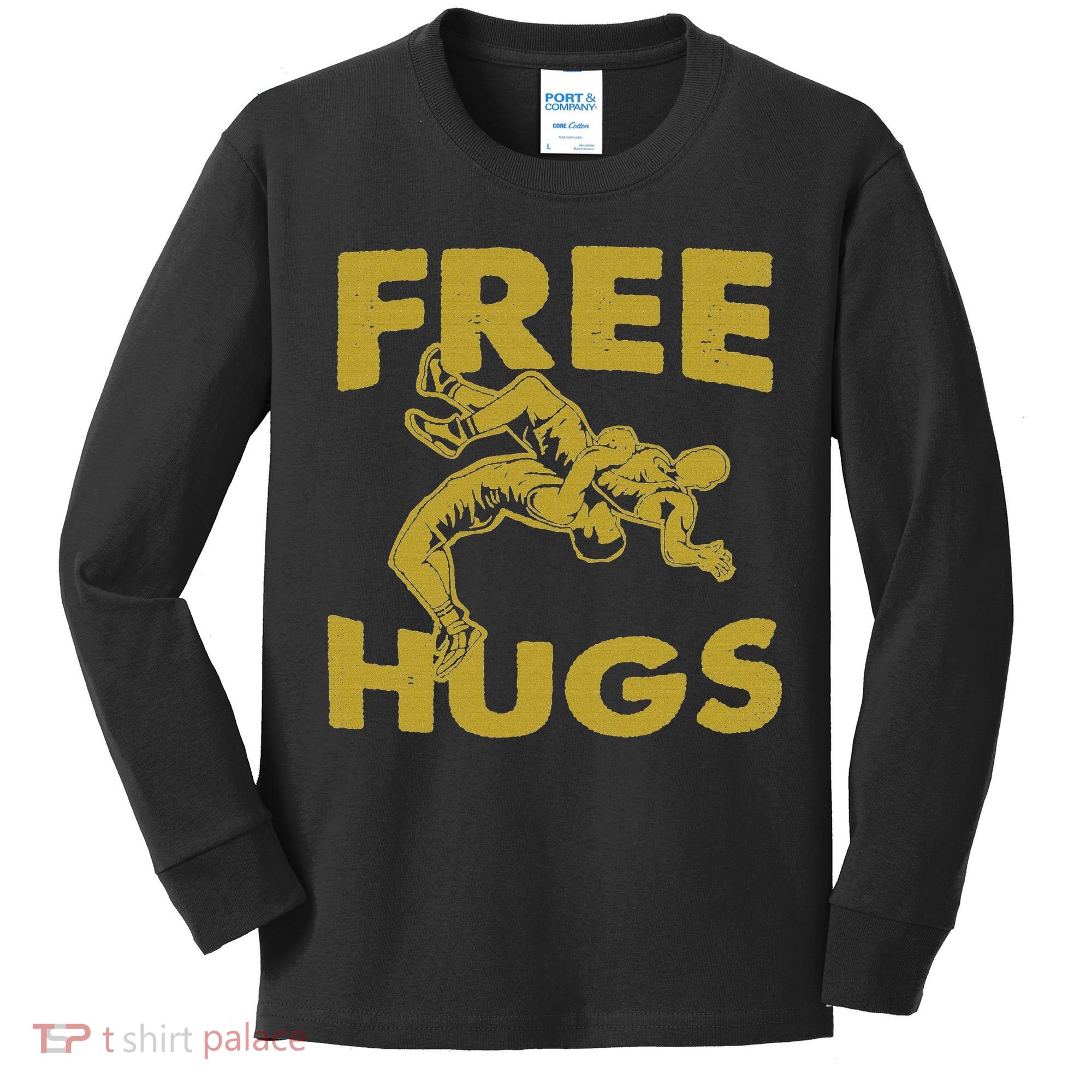 Free Hugs T Wrestling Gift For Coach Wrestler Kids Long Sleeve Shirt