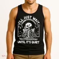 Funny Halloween Teacher Skeleton I'll Just Wait Until It's Quiet Tank Top thumb 3