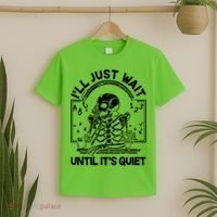 Funny Halloween Teacher Skeleton I'll Just Wait Until It's Quiet T-Shirt thumb 2