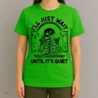 Funny Halloween Teacher Skeleton I'll Just Wait Until It's Quiet T-Shirt thumb 4