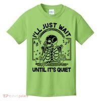Funny Halloween Teacher Skeleton I'll Just Wait Until It's Quiet Kids T-Shirt thumb 0