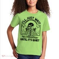 Funny Halloween Teacher Skeleton I'll Just Wait Until It's Quiet Kids T-Shirt thumb 2