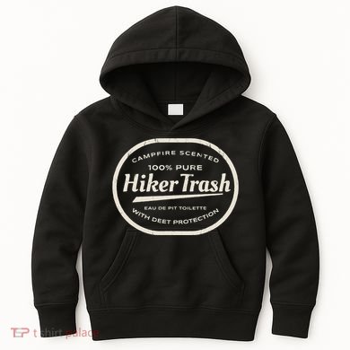 Funny Hiker Trash Logo Design for Long Distance Backpackers Kids Hoodie