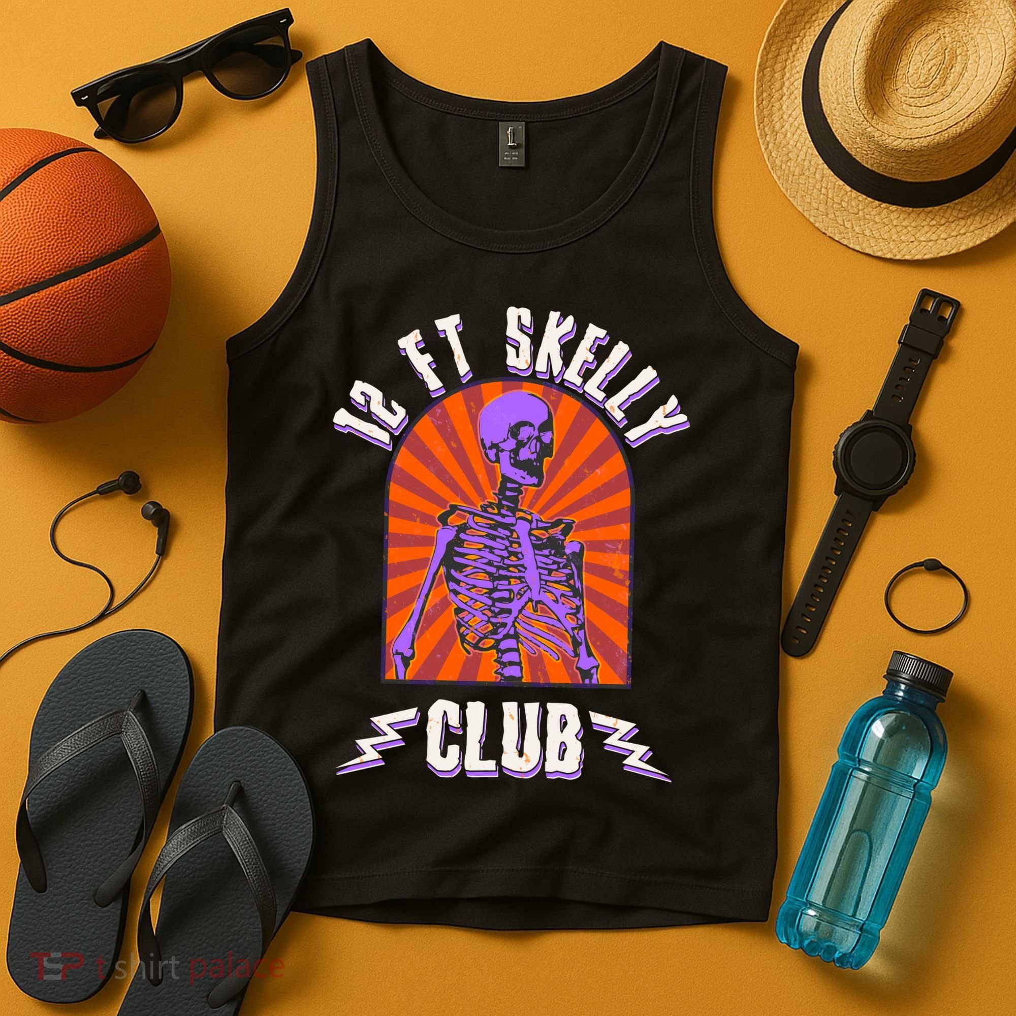 Funny Halloween Twelve Foot Skelly Club Tank Top
