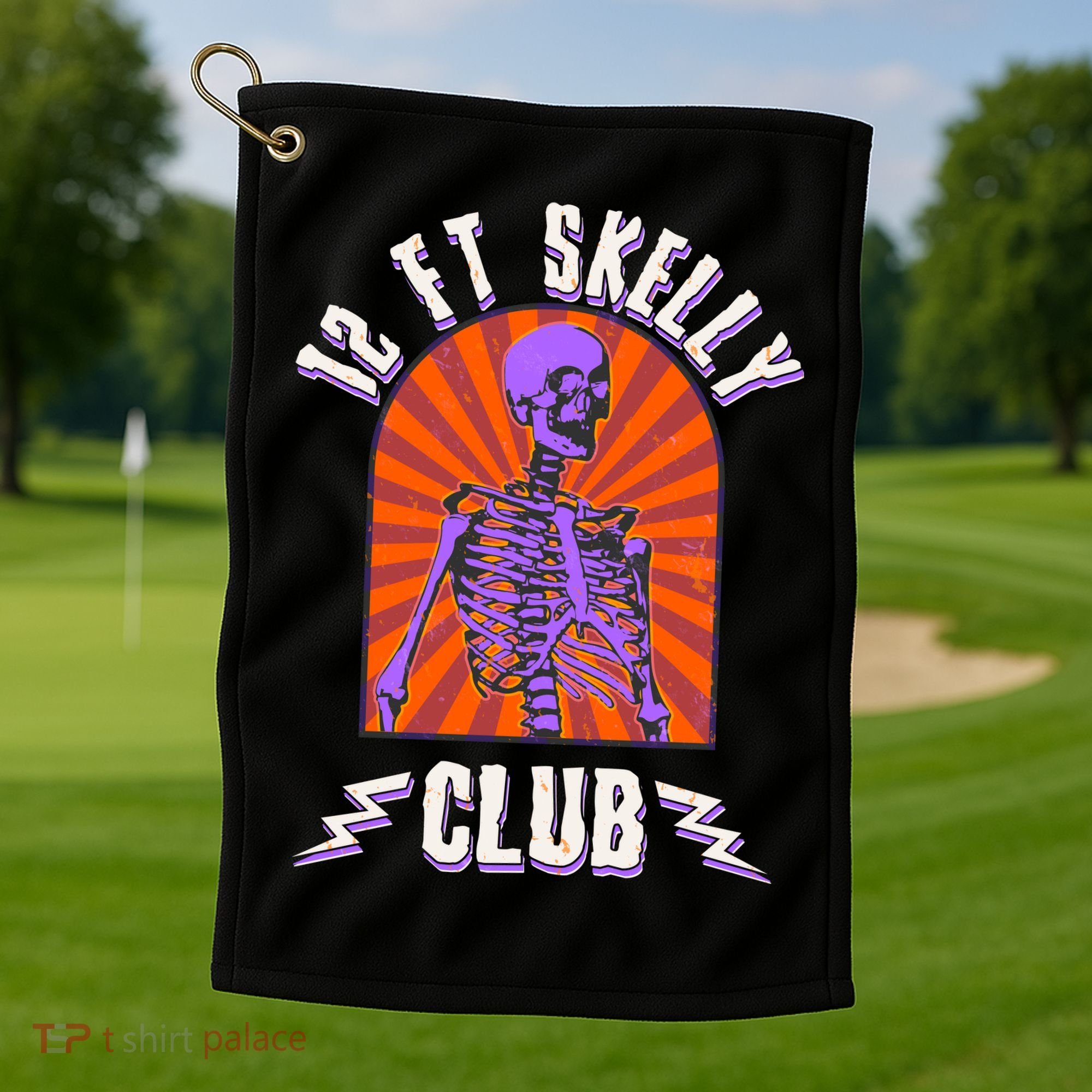 Funny Halloween Twelve Foot Skelly Club Golf Towel
