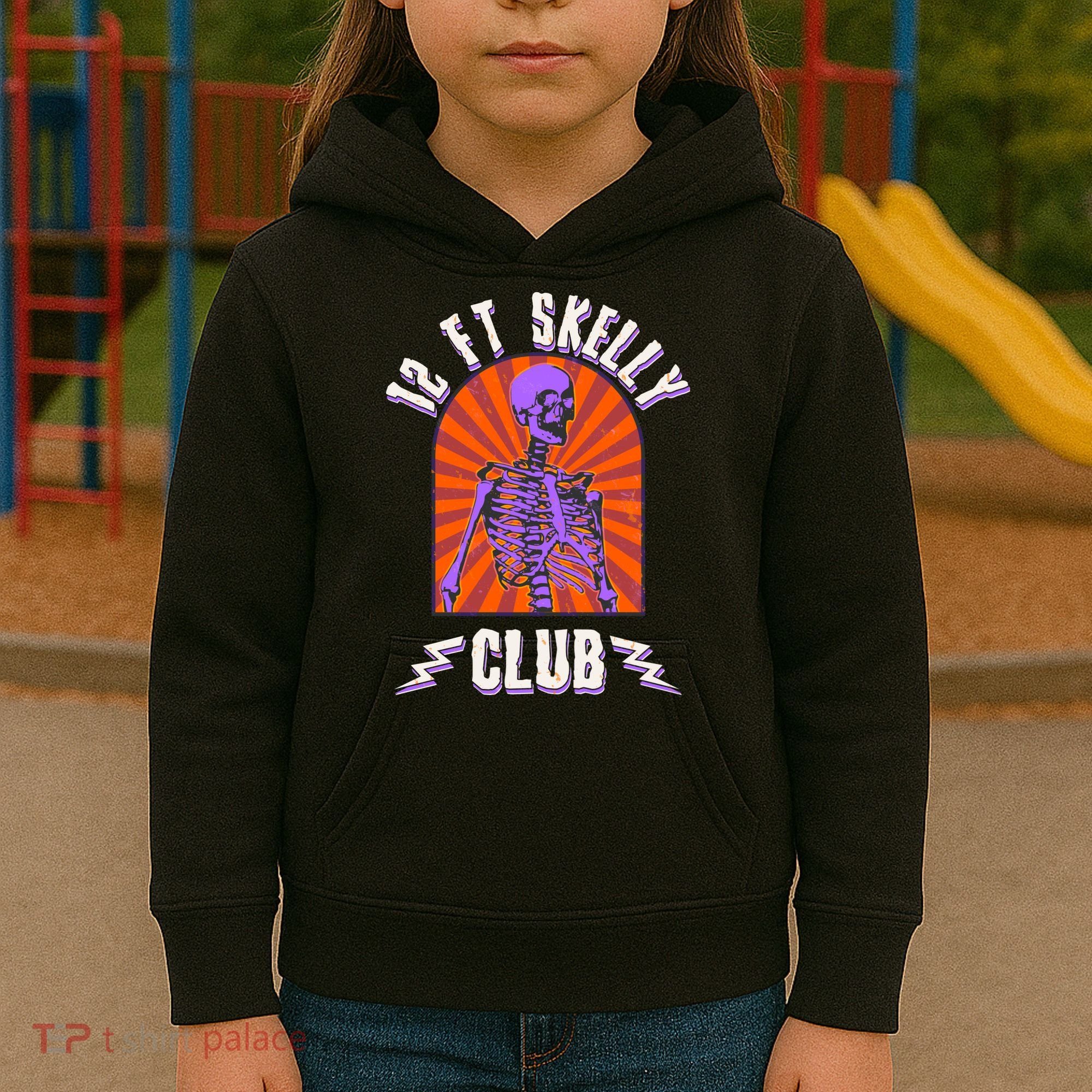 Funny Halloween Twelve Foot Skelly Club Kids Hoodie