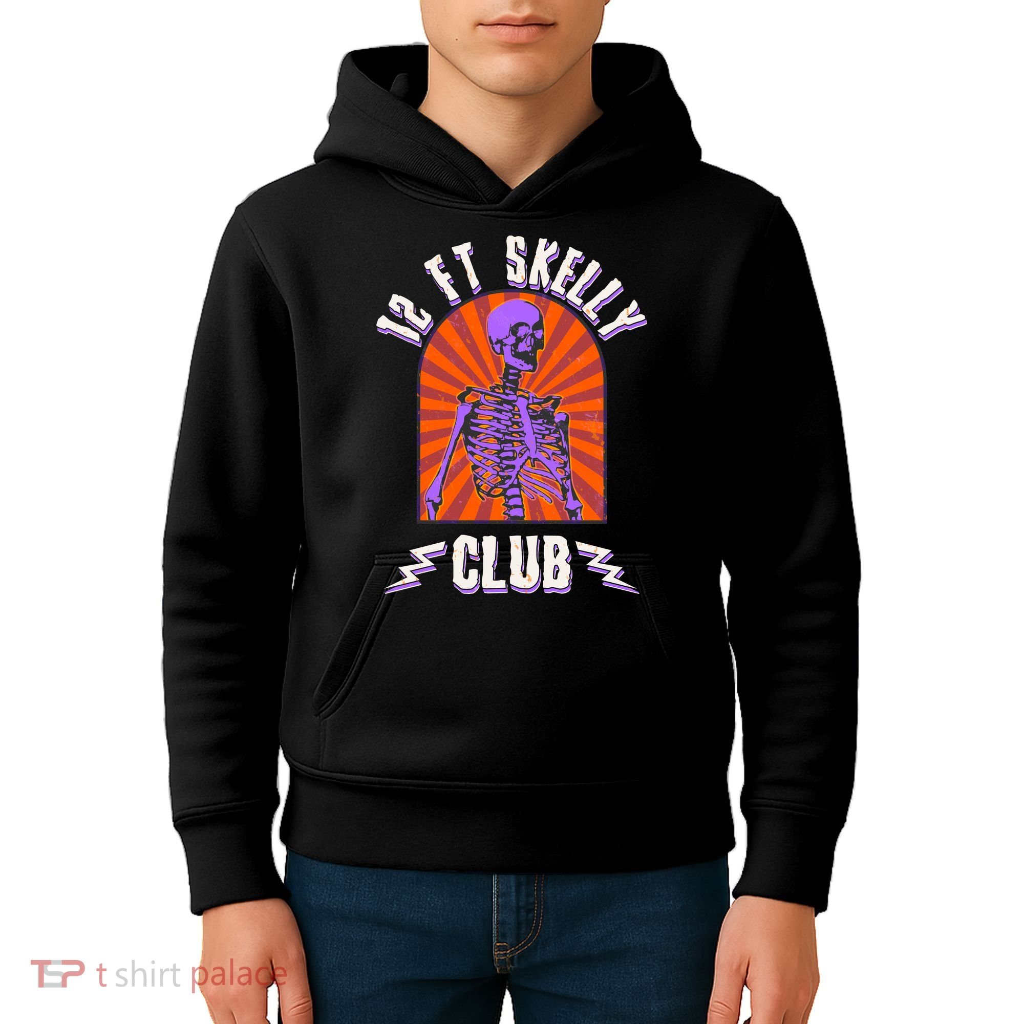 Funny Halloween Twelve Foot Skelly Club Kids Hoodie