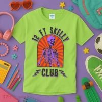 Funny Halloween Twelve Foot Skelly Club Kids T-Shirt thumb 3