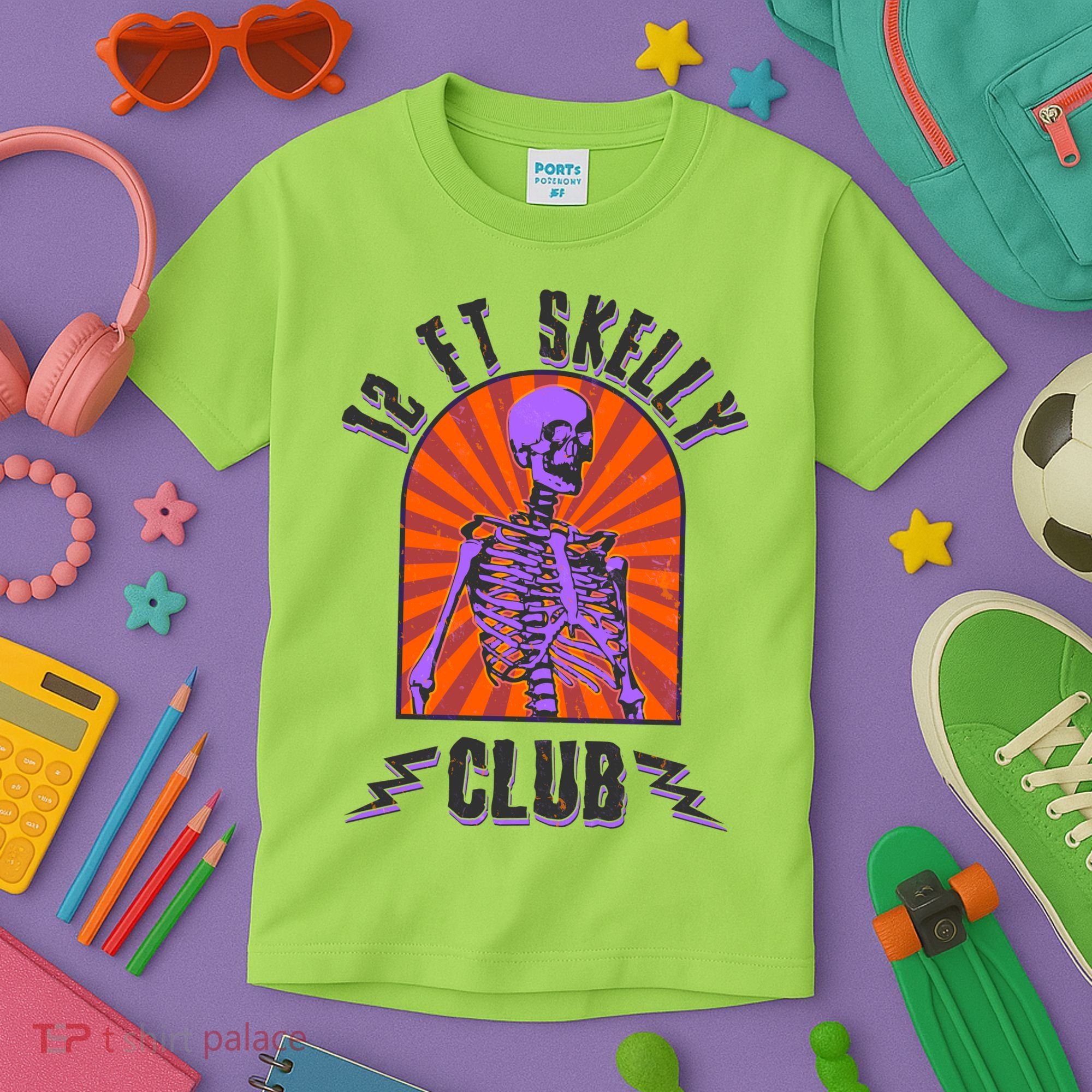 Funny Halloween Twelve Foot Skelly Club Kids T-Shirt