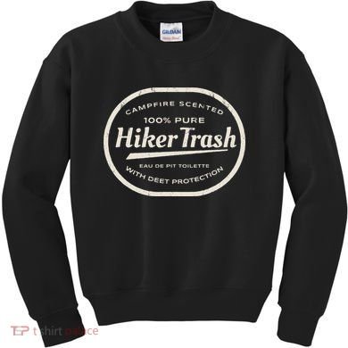 Funny Hiker Trash Logo Design For Long Distance Backpackers Kids Sweatshirt