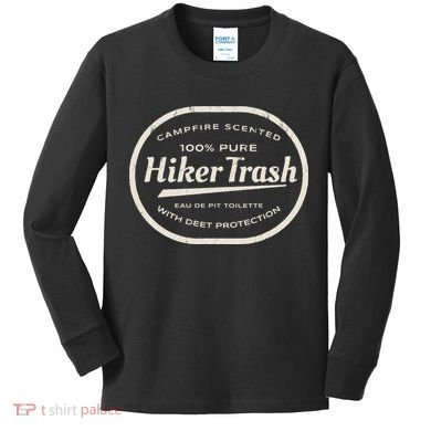 Funny Hiker Trash Logo Design For Long Distance Backpackers Kids Long Sleeve Shirt