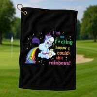 Fabulous Happy Unicorn Farting Rainbow Gift Golf Towel thumb 1