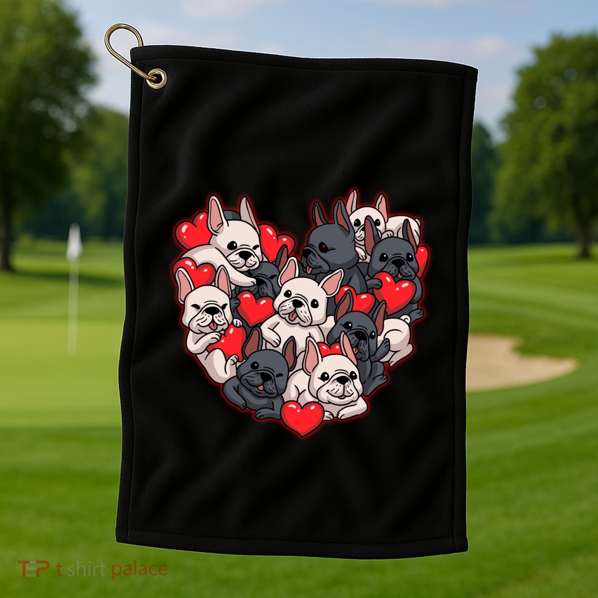 Frenchie Heart Valentines Great Gift Love French Bulldog Gift Meaningful Gift Golf Towel