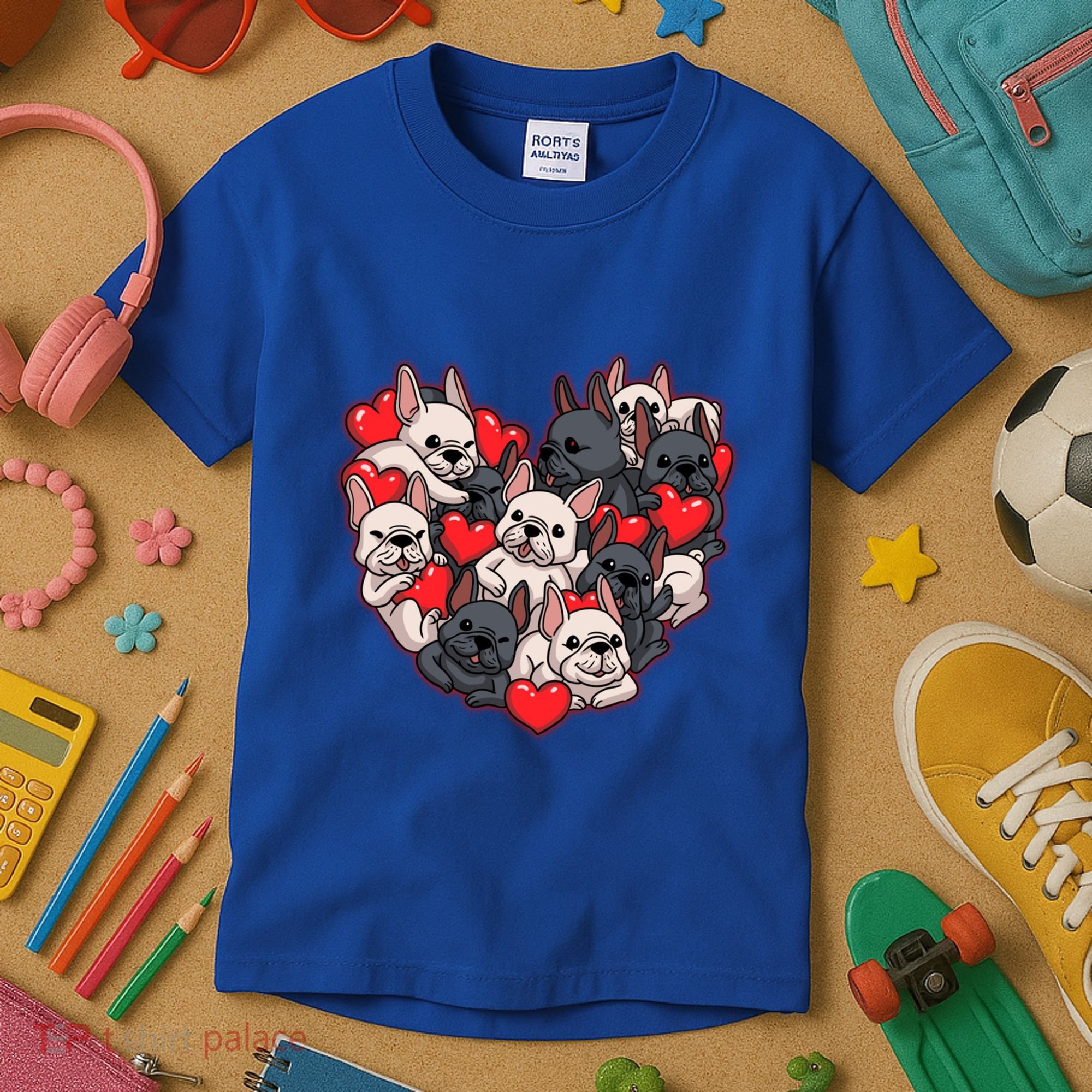 Frenchie Heart Valentines Great Gift Love French Bulldog Gift Meaningful Gift Kids T-Shirt