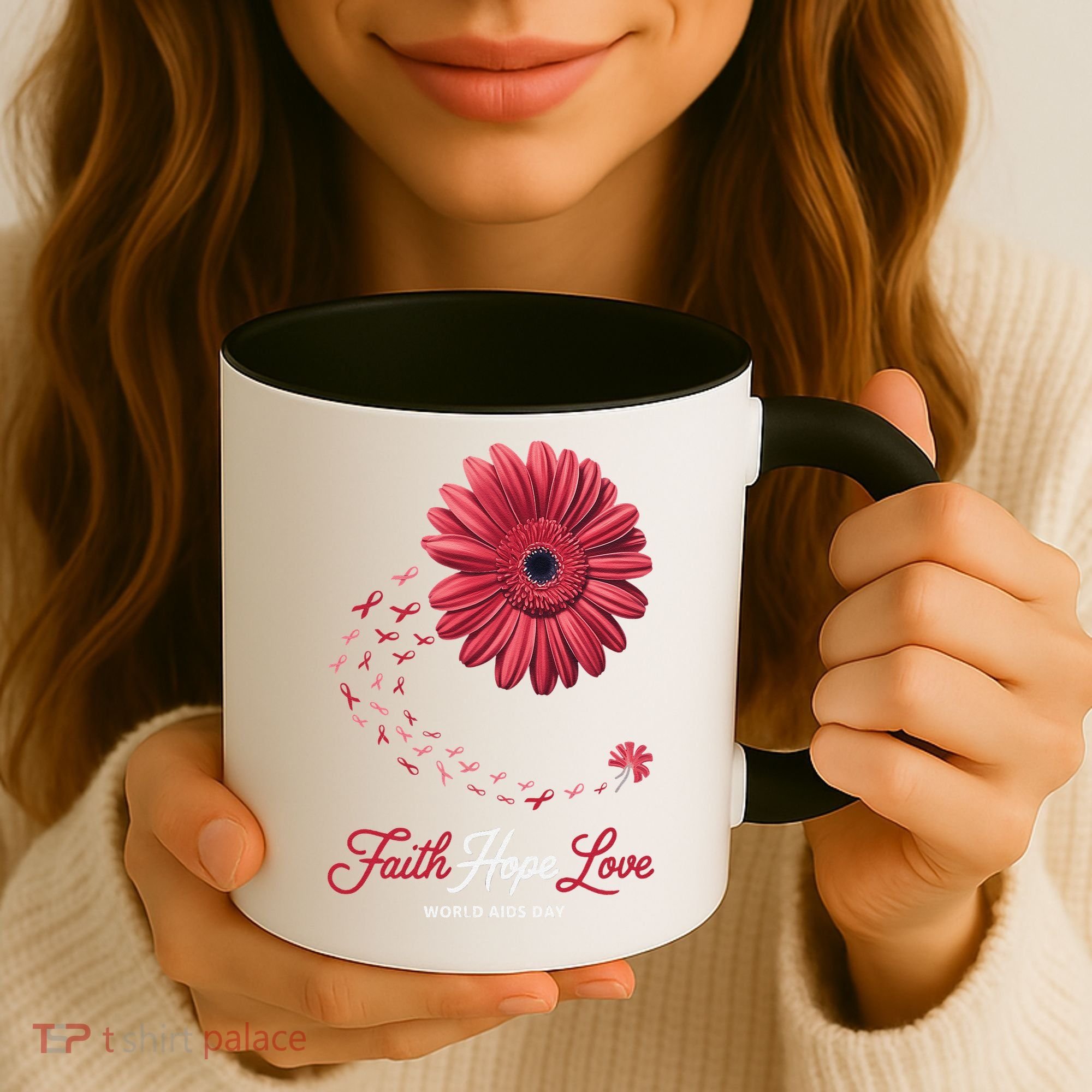 Falth Hope World AIDS Day Awareness Daisy Flower Ribbon Coffee Mug