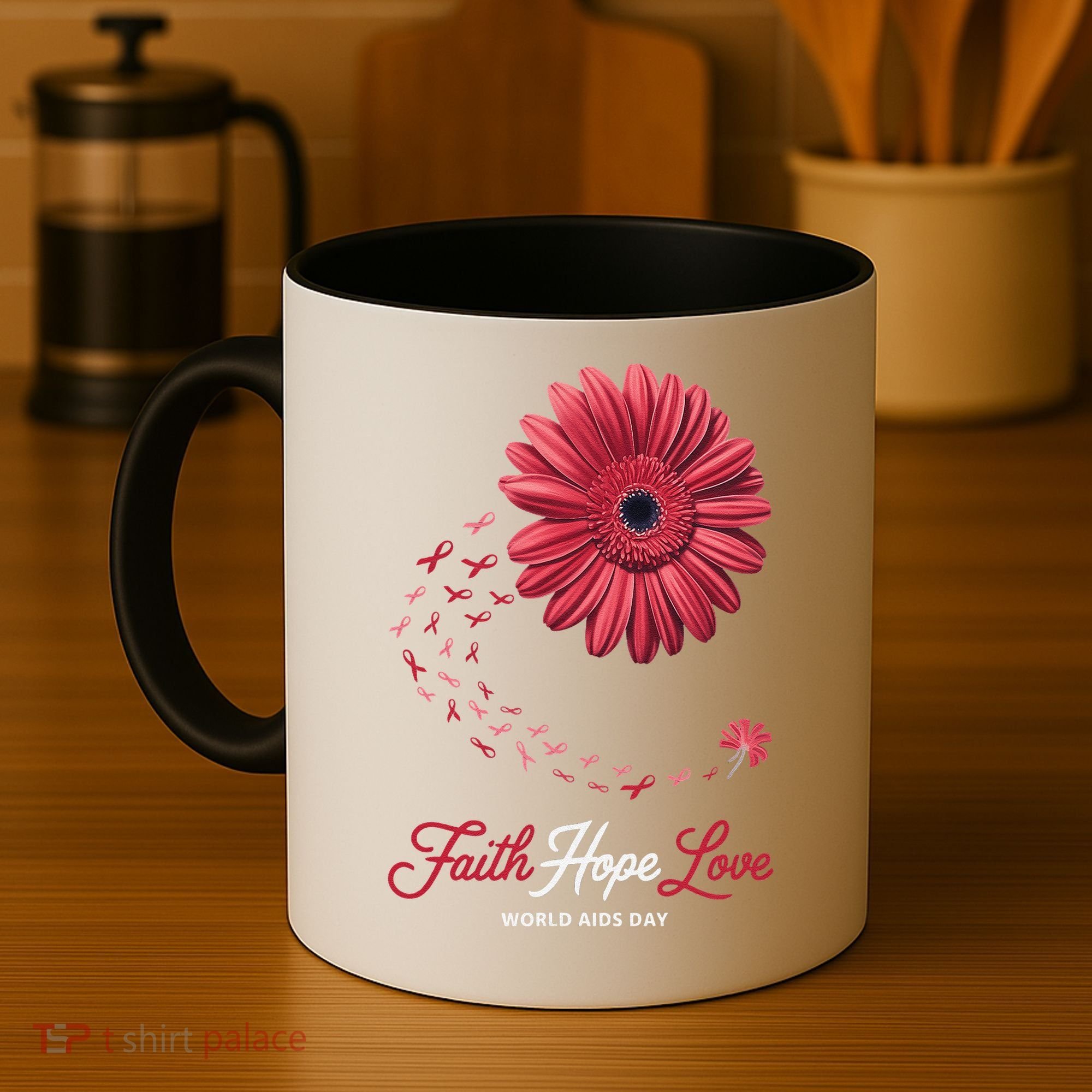 Falth Hope World AIDS Day Awareness Daisy Flower Ribbon Coffee Mug
