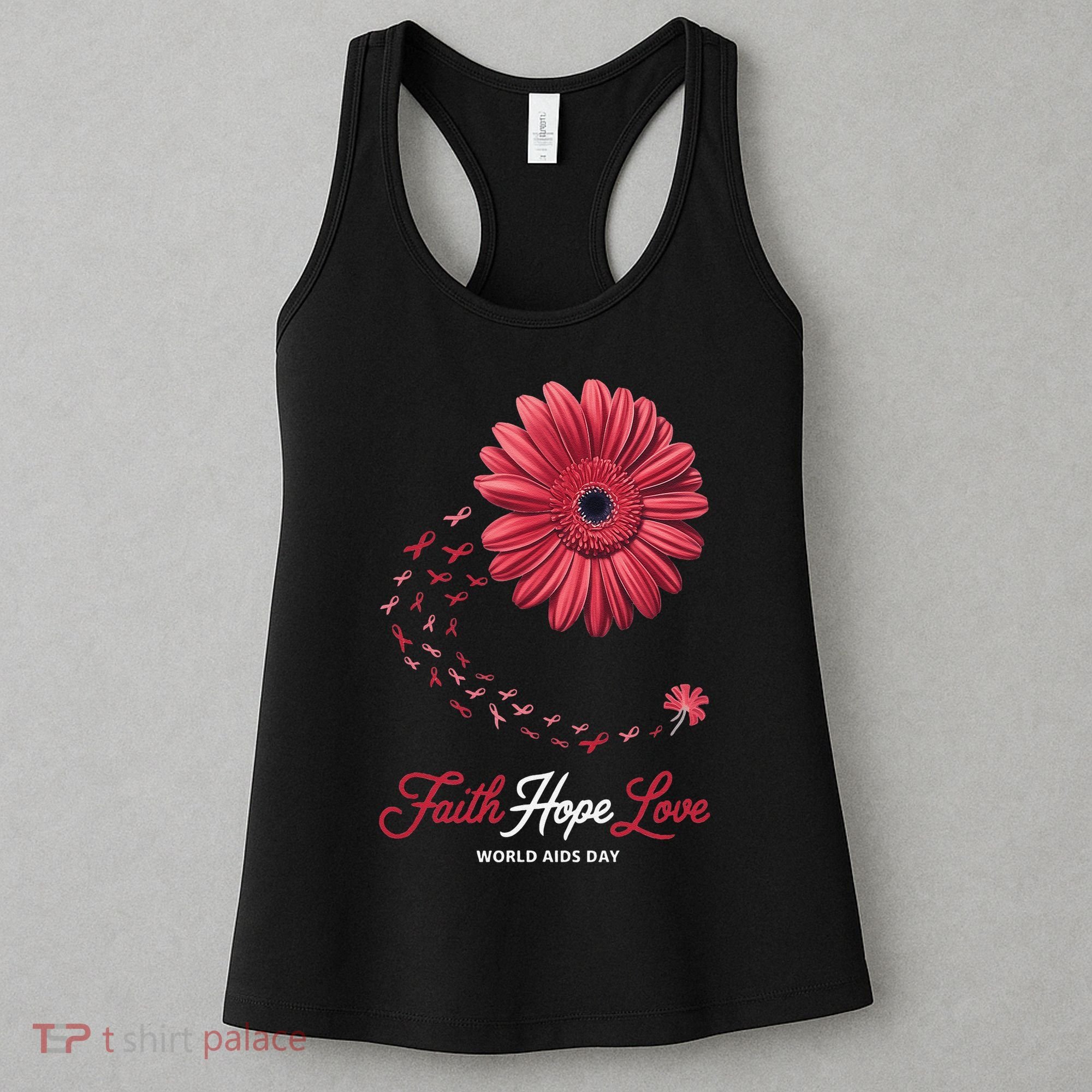 Falth Hope World AIDS Day Awareness Daisy Flower Ribbon Women's Tank Top