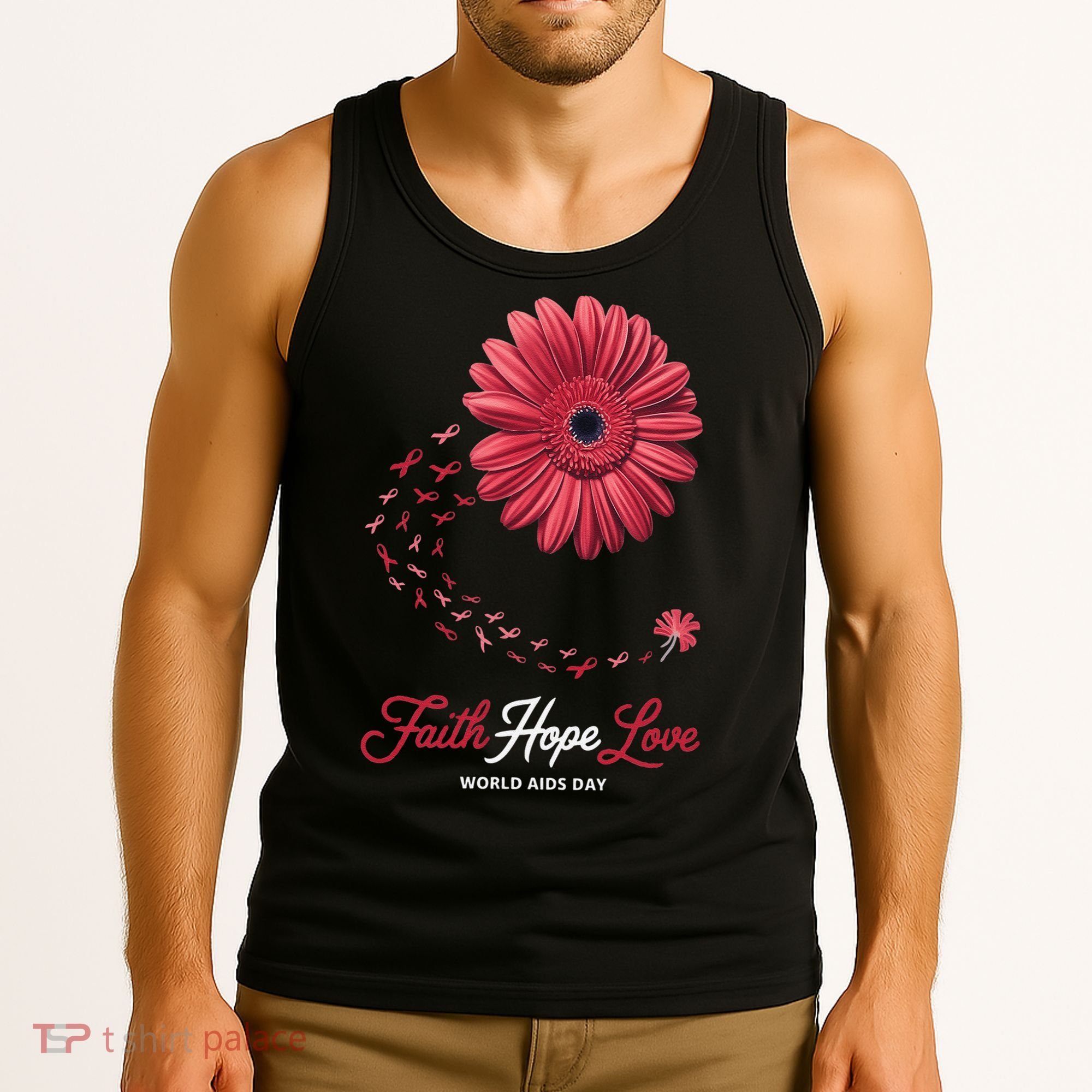 Falth Hope World AIDS Day Awareness Daisy Flower Ribbon Tank Top